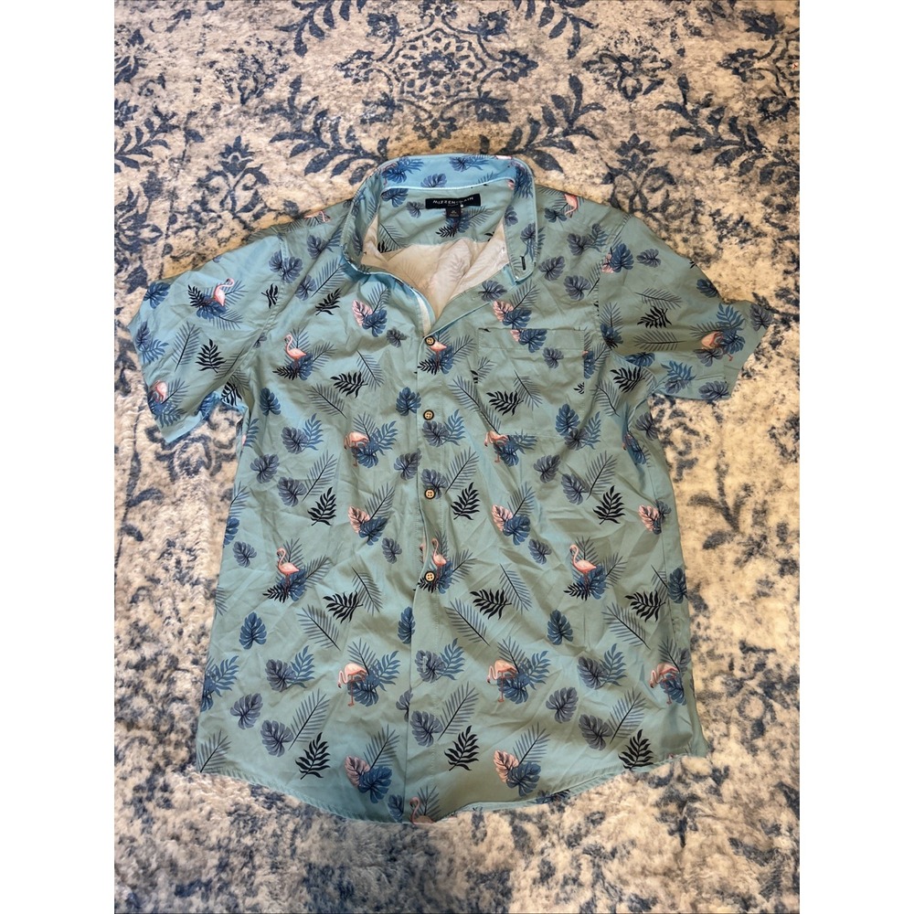 Mizzen Main Leeward Trim Fit Button Down Shirt Men's M Tropical Flamingo Preppy